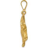 10K Yellow Gold Tiger Pendant Charm - Polished Solid Gold - 31mm Length