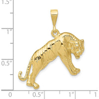 10K Yellow Gold Tiger Pendant Charm - Polished Solid Gold - 31mm Length