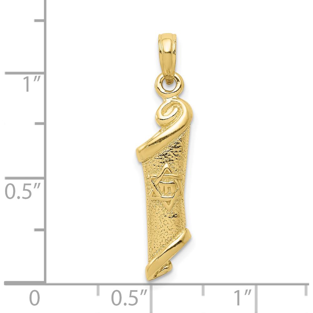 10K Yellow Gold Torah with Star of David Pendant - 30mm Length