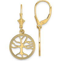 10K Yellow Gold Tree of Life Leverback Drop Earrings - Elegant Symbolic Design