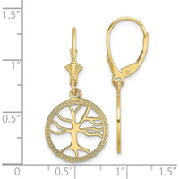 10K Yellow Gold Tree of Life Leverback Drop Earrings - Elegant Symbolic Design