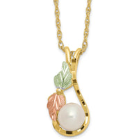 10K Yellow Gold Tri-Color Freshwater Pearl Necklace with Gold Leaf Accents