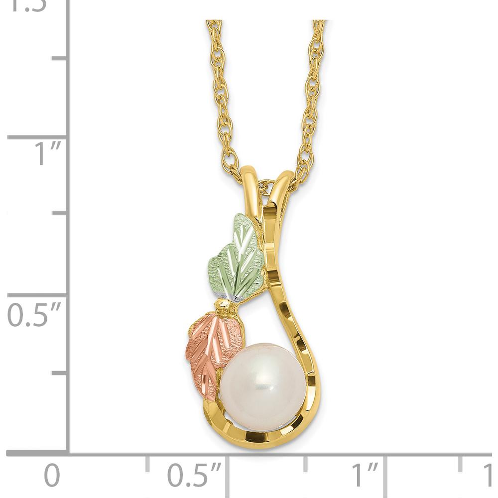 10K Yellow Gold Tri-Color Freshwater Pearl Necklace with Gold Leaf Accents