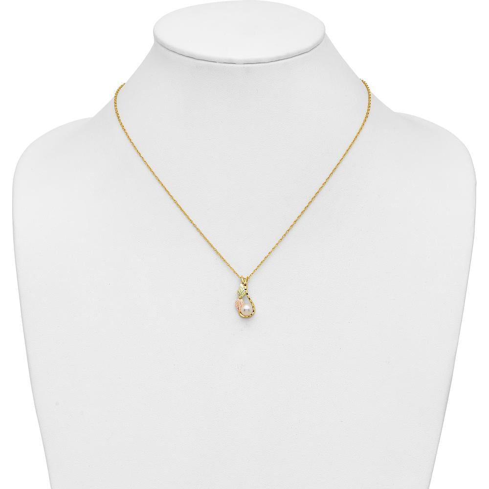 10K Yellow Gold Tri-Color Freshwater Pearl Necklace with Gold Leaf Accents