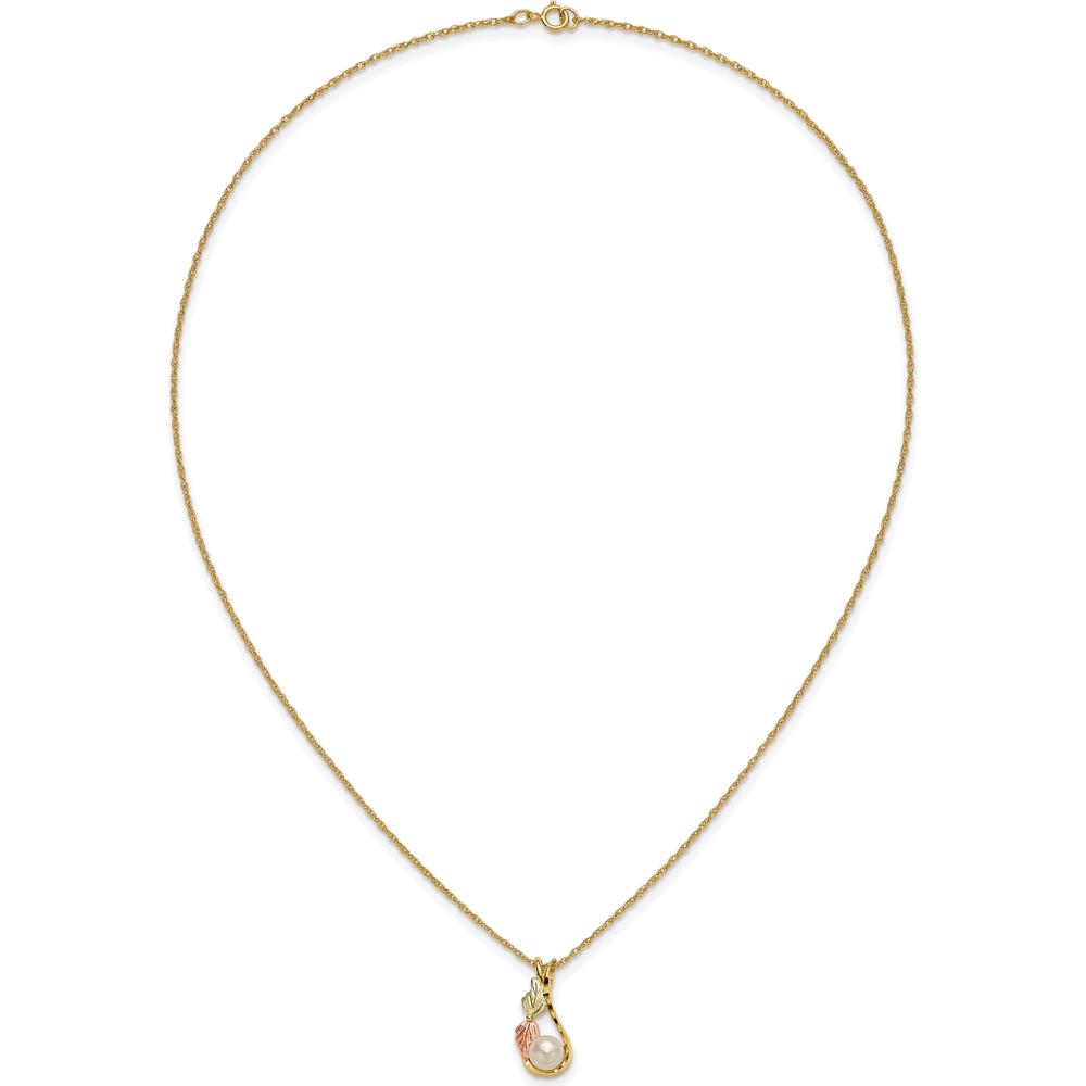 10K Yellow Gold Tri-Color Freshwater Pearl Necklace with Gold Leaf Accents