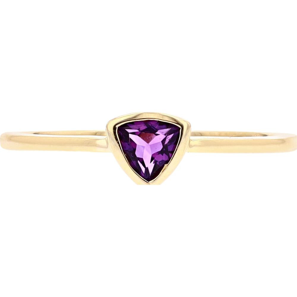 10K Yellow Gold Trillion Cut Amethyst Ring - Bezel Set Gemstone
