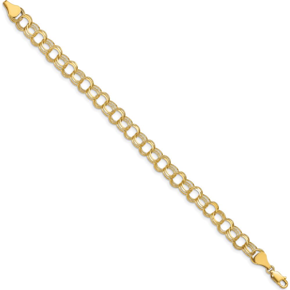 10K Yellow Gold Triple Link Charm Bracelet - 7" Length