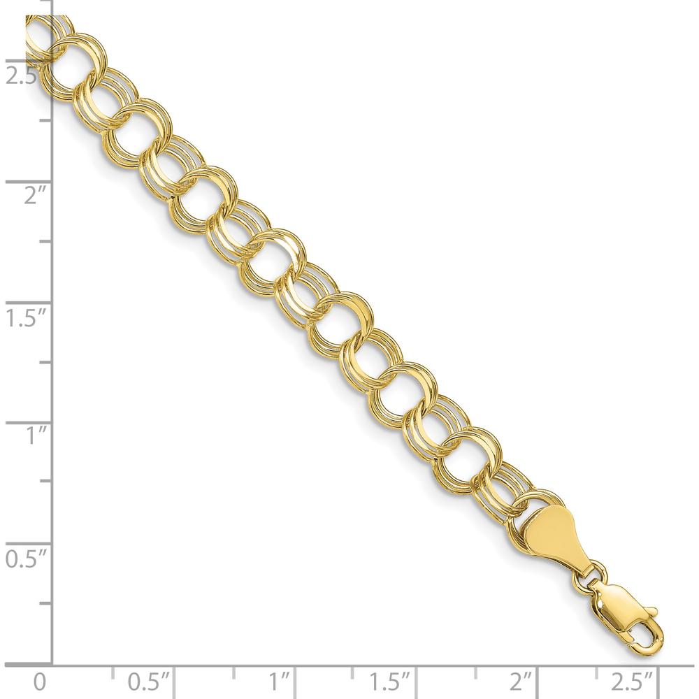 10K Yellow Gold Triple Link Charm Bracelet - 7" Length