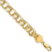 10K Yellow Gold Triple Link Charm Bracelet - 8mm Width, Polished Finish
