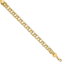 10K Yellow Gold Triple Link Charm Bracelet - 8mm Width, Polished Finish
