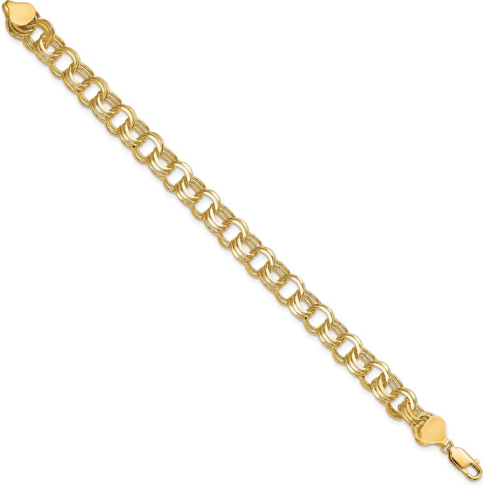 10K Yellow Gold Triple Link Charm Bracelet - 8mm Width, Polished Finish