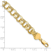 10K Yellow Gold Triple Link Charm Bracelet - 8mm Width, Polished Finish