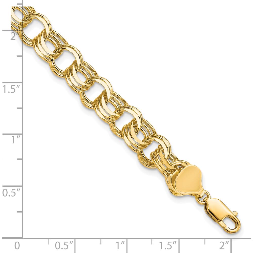 10K Yellow Gold Triple Link Charm Bracelet - 8mm Width, Polished Finish