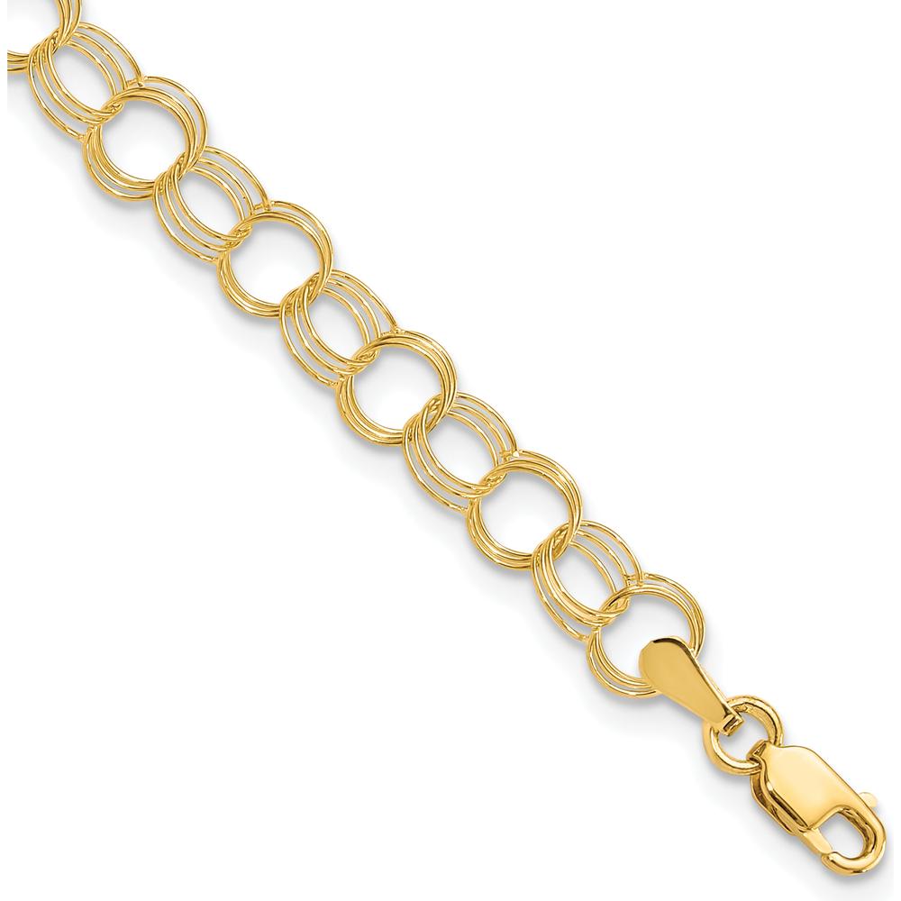10K Yellow Gold Triple Link Charm Bracelet with Polished Finish - 8in Length