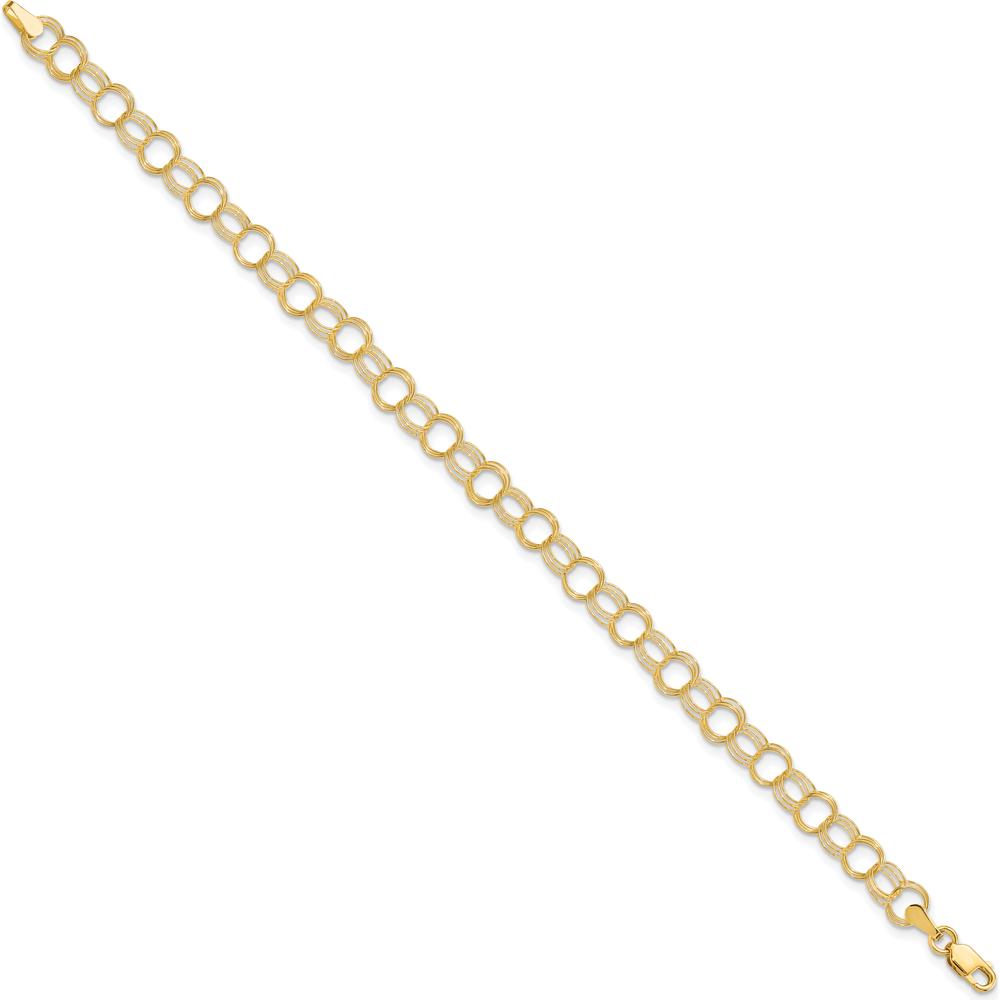 10K Yellow Gold Triple Link Charm Bracelet with Polished Finish - 8in Length