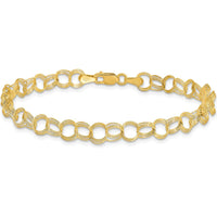 10K Yellow Gold Triple Link Charm Bracelet with Polished Finish - 8in Length