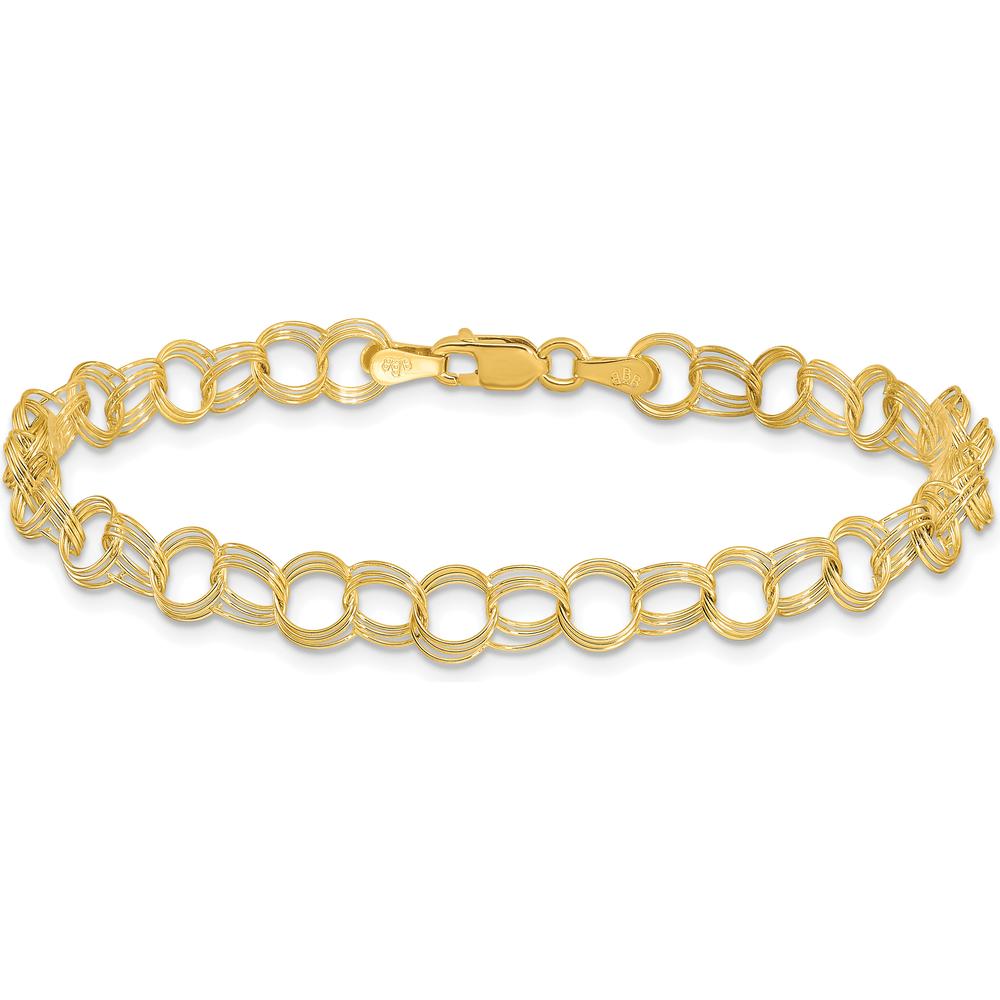10K Yellow Gold Triple Link Charm Bracelet with Polished Finish - 8in Length