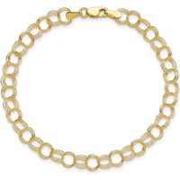 10K Yellow Gold Triple Link Charm Bracelet with Polished Finish - 8in Length