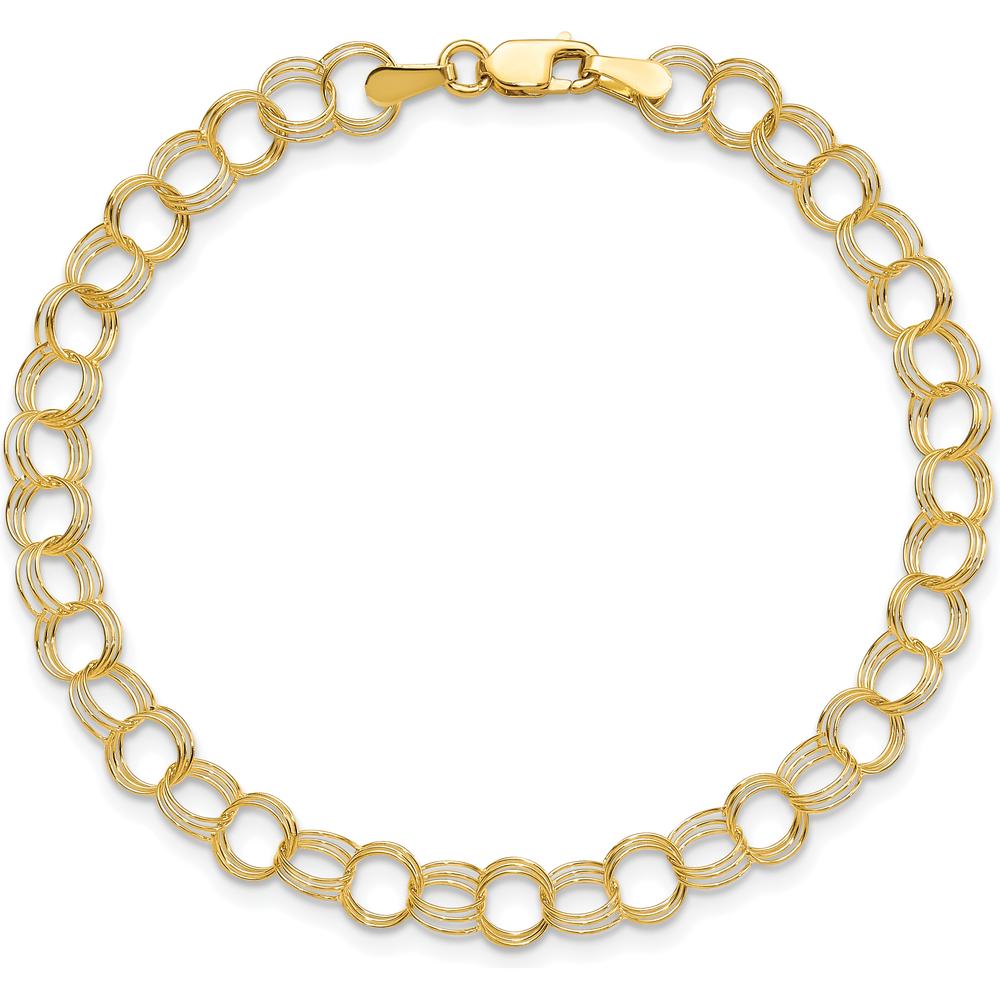 10K Yellow Gold Triple Link Charm Bracelet with Polished Finish - 8in Length