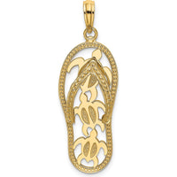 10K Yellow Gold Triple Turtle Flip-Flop Pendant Charm - Polished Finish - 32.7mm Length