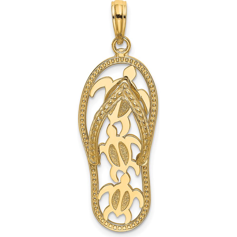 10K Yellow Gold Triple Turtle Flip-Flop Pendant Charm - Polished Finish - 32.7mm Length