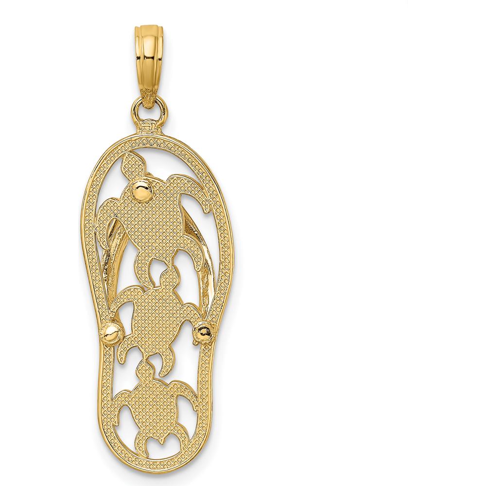 10K Yellow Gold Triple Turtle Flip-Flop Pendant Charm - Polished Finish - 32.7mm Length