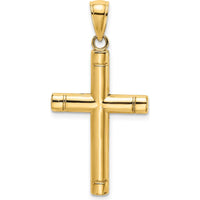 10K Yellow Gold Tubular Cross Pendant - Polished Finish, 32.15mm Length