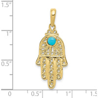 10K Yellow Gold Turquoise Filigree Chamseh Pendant - Symbol of Protection and Serenity