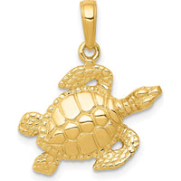 10K Yellow Gold Turtle Pendant - Textured Design 22.5mm Length