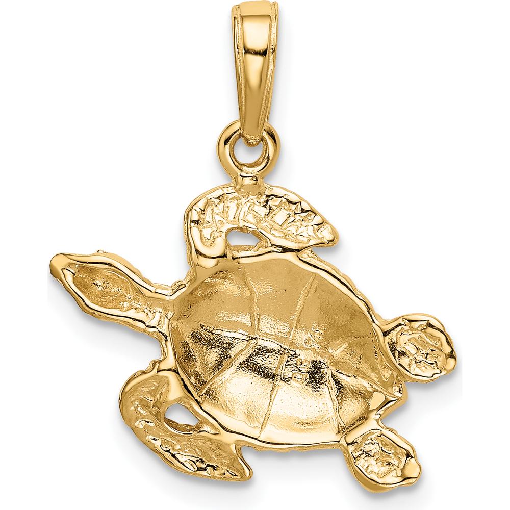10K Yellow Gold Turtle Pendant - Textured Design 22.5mm Length