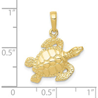10K Yellow Gold Turtle Pendant - Textured Design 22.5mm Length
