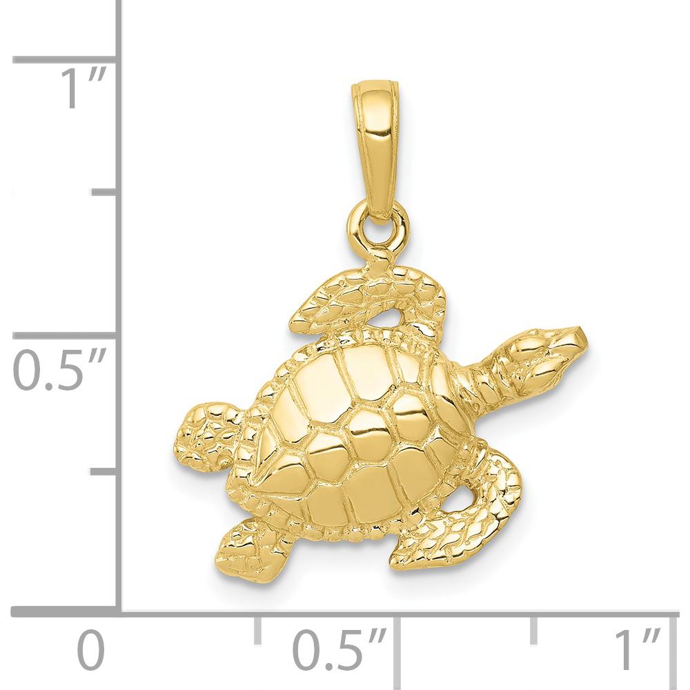 10K Yellow Gold Turtle Pendant - Textured Design 22.5mm Length