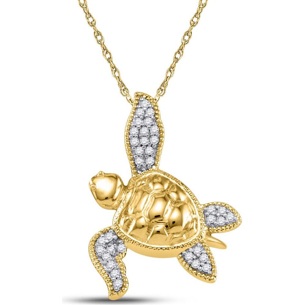 10K Yellow Gold Turtle Pendant with Pavé-Set Round Diamonds - 0.10 Carat Total Diamond Weight