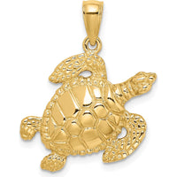 10K Yellow Gold Turtle Pendant with Textured Detailing - 26.5mm Length