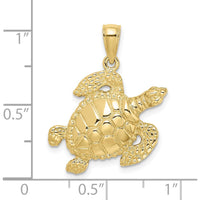 10K Yellow Gold Turtle Pendant with Textured Detailing - 26.5mm Length