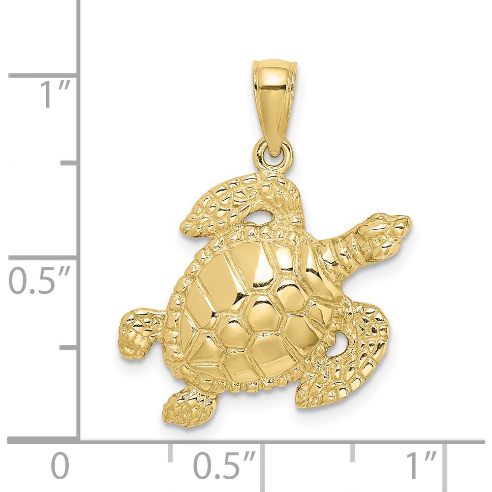 10K Yellow Gold Turtle Pendant with Textured Detailing - 26.5mm Length