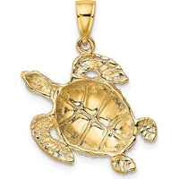 10K Yellow Gold Turtle Pendant with Textured Detailing - 26.5mm Length