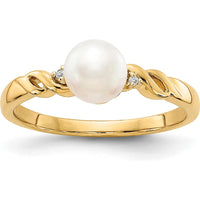 10K Yellow Gold Twist Ring with Cultured Freshwater Pearl and Diamonds - 0.10 Carat Total Diamond Weight