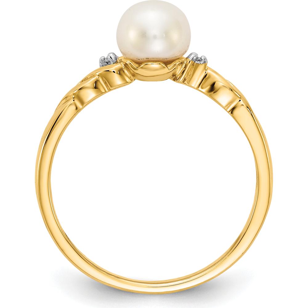 10K Yellow Gold Twist Ring with Cultured Freshwater Pearl and Diamonds - 0.10 Carat Total Diamond Weight