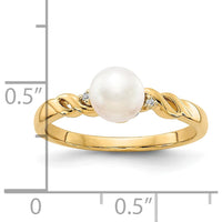 10K Yellow Gold Twist Ring with Cultured Freshwater Pearl and Diamonds - 0.10 Carat Total Diamond Weight