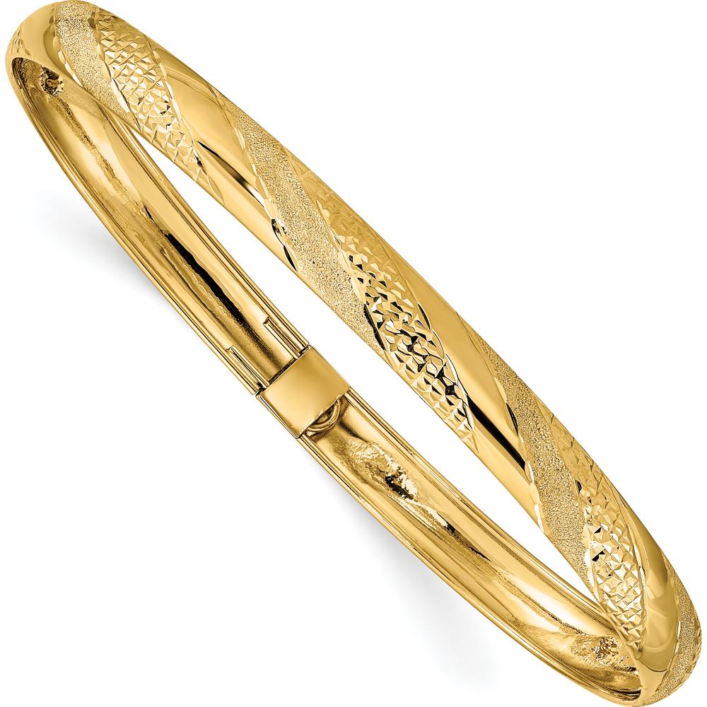 10K Yellow Gold Twisted Diamond-Cut Flexible Bangle - 6.2mm Width