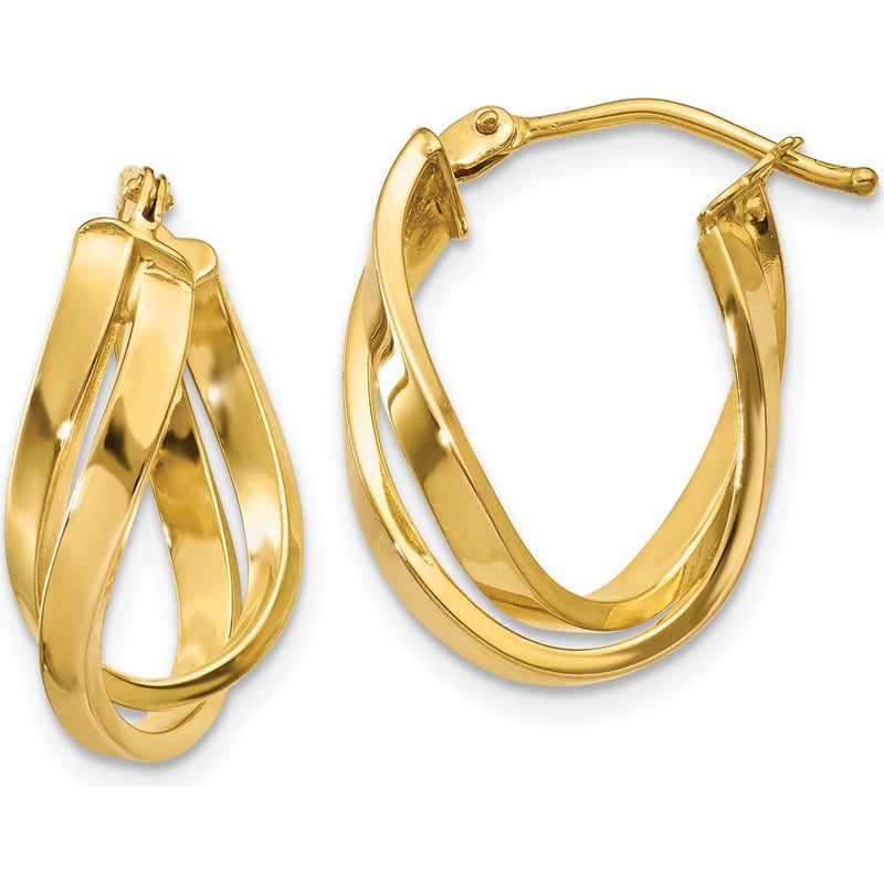 10K Yellow Gold Twisted Hoop Earrings - Polished Finish, 18.28mm Length, 4.47mm Thickness