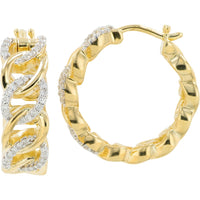 10K Yellow Gold Twisted Hoop Earrings with Pavé-Set Round Diamonds - 0.25 Carat Total Diamond Weight