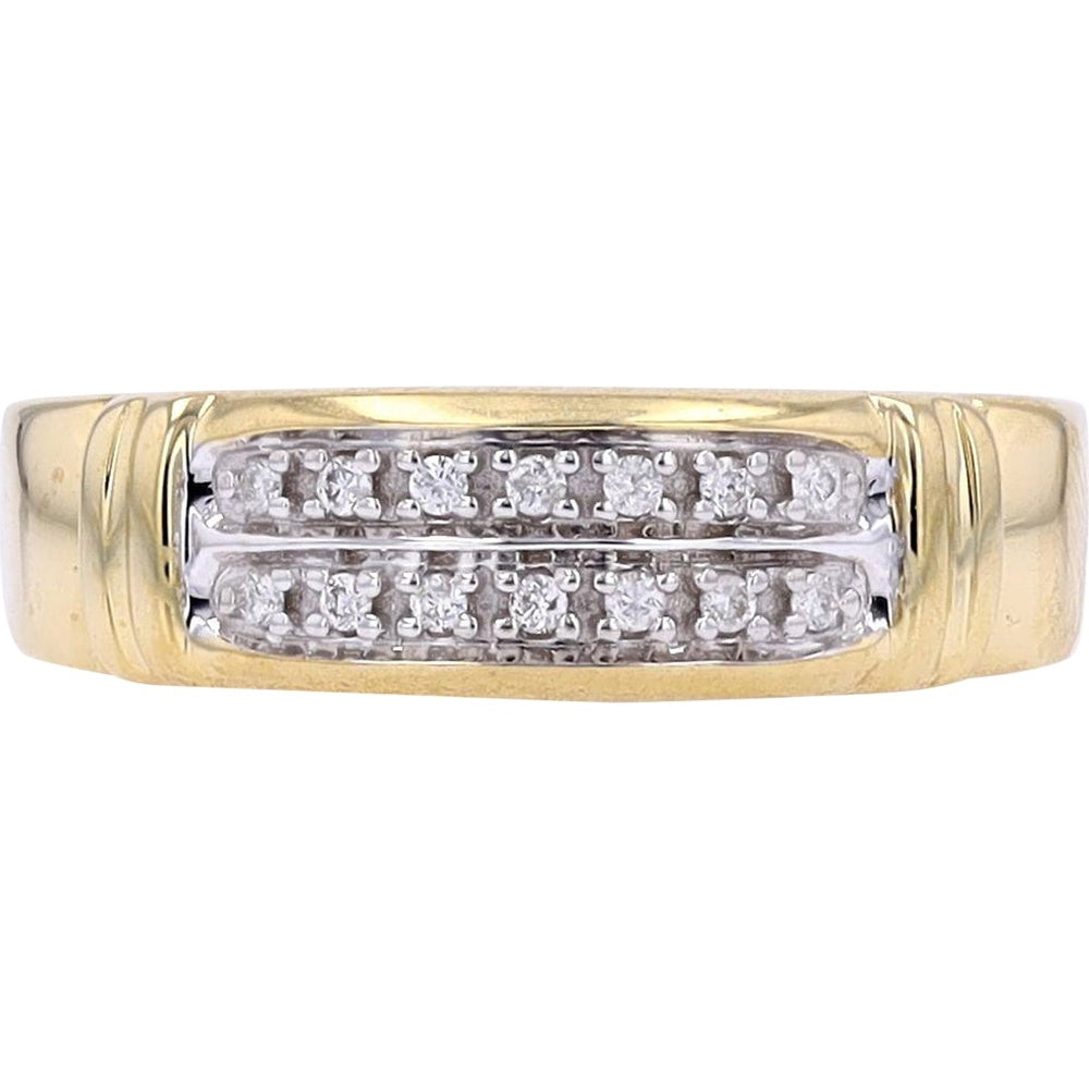 10K Yellow Gold Two-Row Wedding Band with Bar-Set Round Diamonds - 0.07 Carat Total Diamond Weight