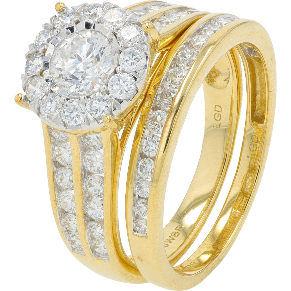10K Yellow Gold Two-Tone Bridal Set with Halo Set Round Lab Grown Diamond - 2.00 Carat Total Diamond Weight