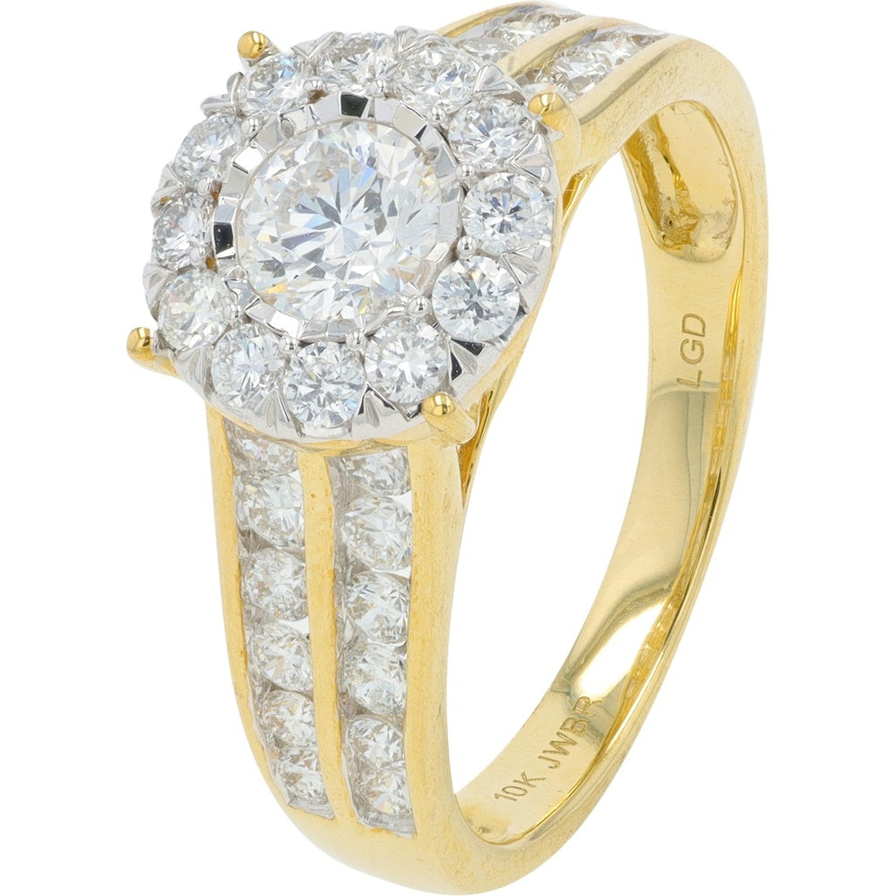 10K Yellow Gold Two-Tone Bridal Set with Halo Set Round Lab Grown Diamond - 2.00 Carat Total Diamond Weight