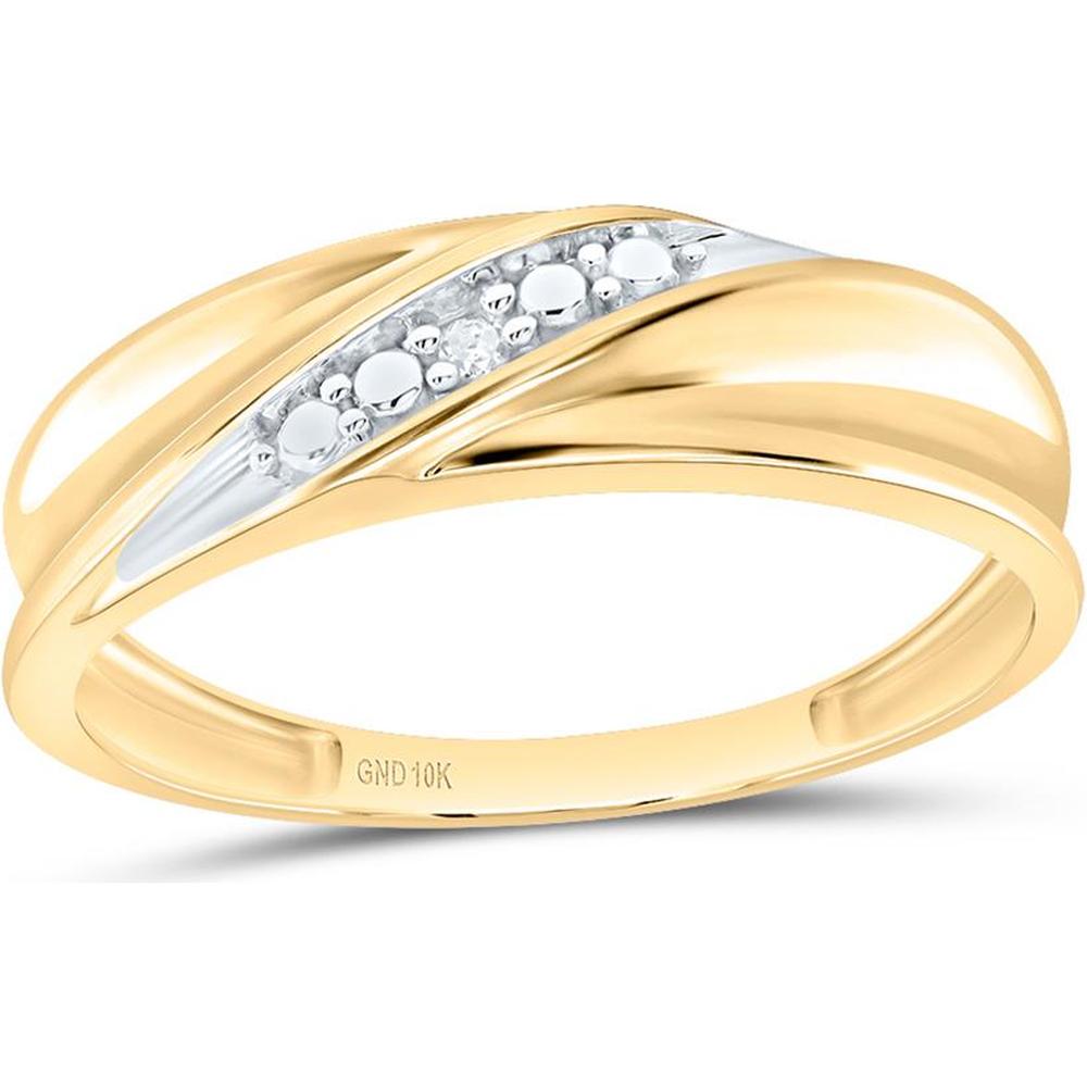 10K Yellow Gold Two-Tone Diagonal Row Band Ring with Prong-Set Round Diamonds - 0.02 Carat Total Diamond Weight