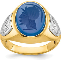 10K Yellow Gold Two-Tone Men's Blue Agate Carved Ring by IBGoodman