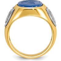 10K Yellow Gold Two-Tone Men's Blue Agate Carved Ring by IBGoodman