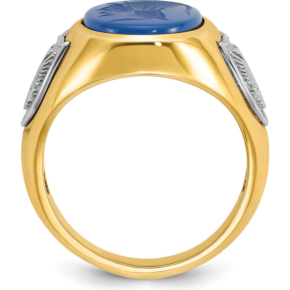 10K Yellow Gold Two-Tone Men's Blue Agate Carved Ring by IBGoodman